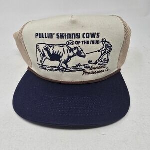Sanders Provisions Co Pullin Skinny Cows Out of the Mud Trucker Hat Beige Navy